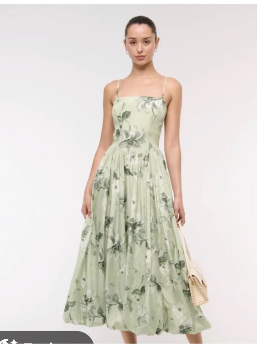 Abercrombie and Fitch Dipped-Waist Bubble Hem Midi Dress - Sage Floral Petite